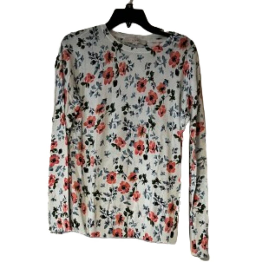 Loft White Floral Long Sleeve Sweater - Medium